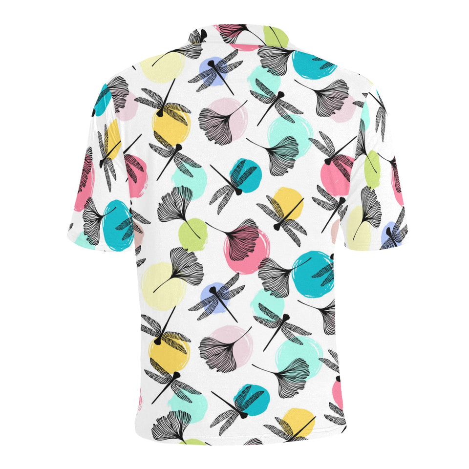 Dragonflies ginkgo leaves pattern Men's All Over Print Polo Shirt