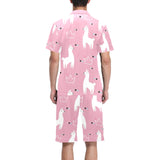 Llama Alpaca pink background Men's V-Neck Short Pajama Set