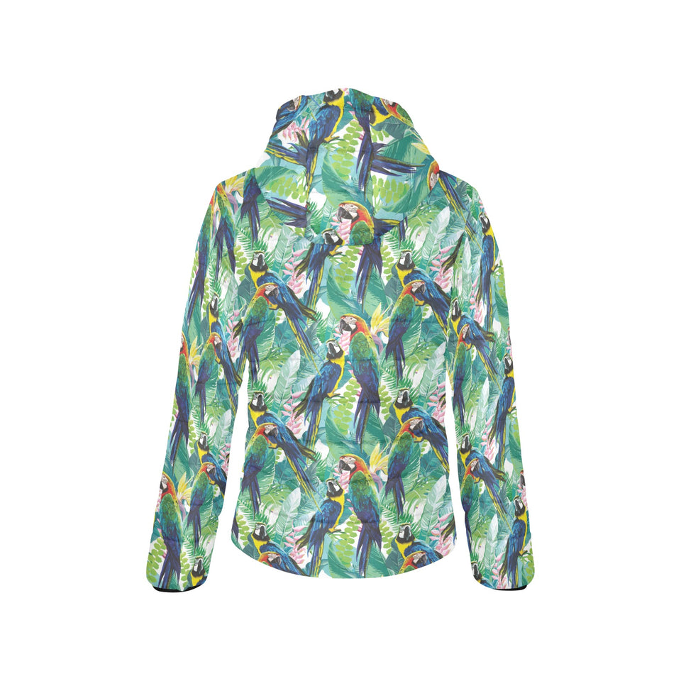Colorful parrot exotic flower leaves Women's Padded Hooded Jacket