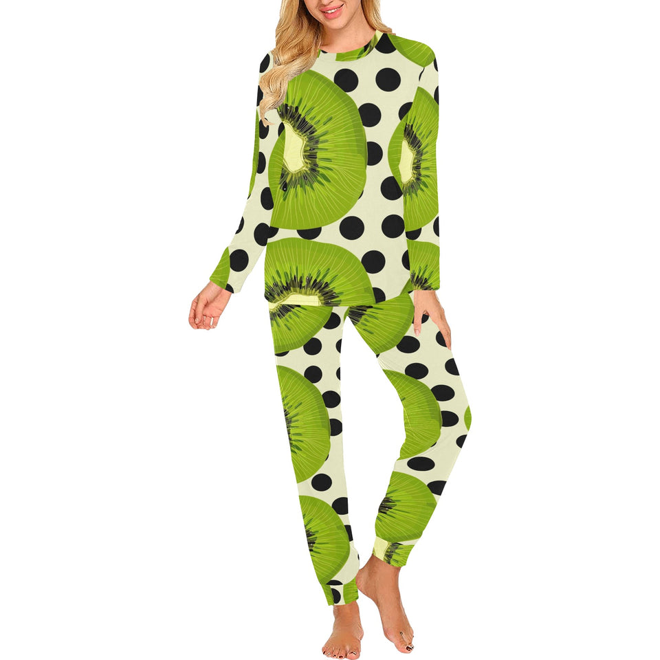 kiwi black dot background Women's All Over Print Pajama Set