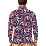 Elephant indian style ornament pattern Men's Long Sleeve Polo Shirt