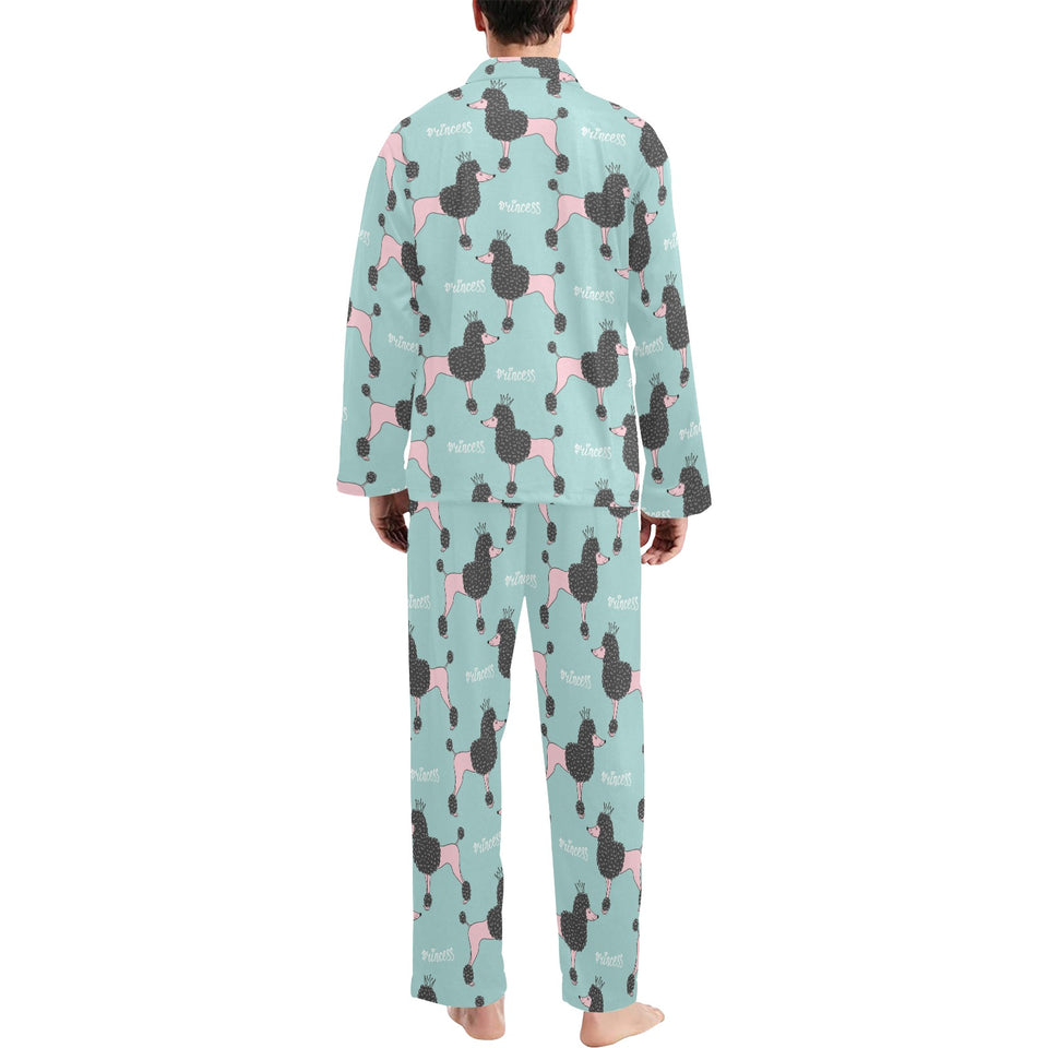 poodle dog green background Men's Long Pajama Set