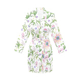 Beautiful pink lotus waterlily leaves pattern Women's Long Sleeve Belted Night Robe