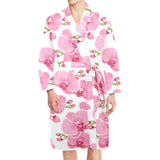 pink purple orchid pattern background Men's Long Sleeve Belted Night Robe