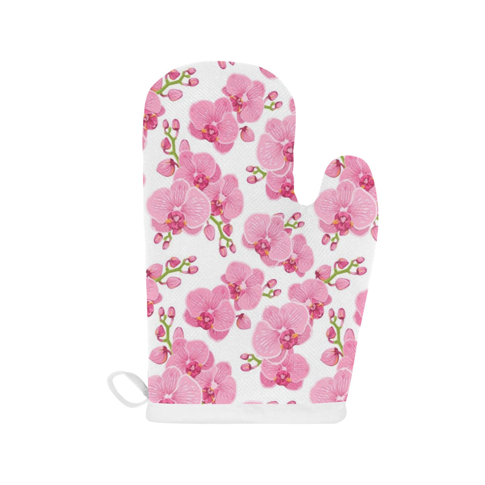pink purple orchid pattern background Heat Resistant Oven Mitts