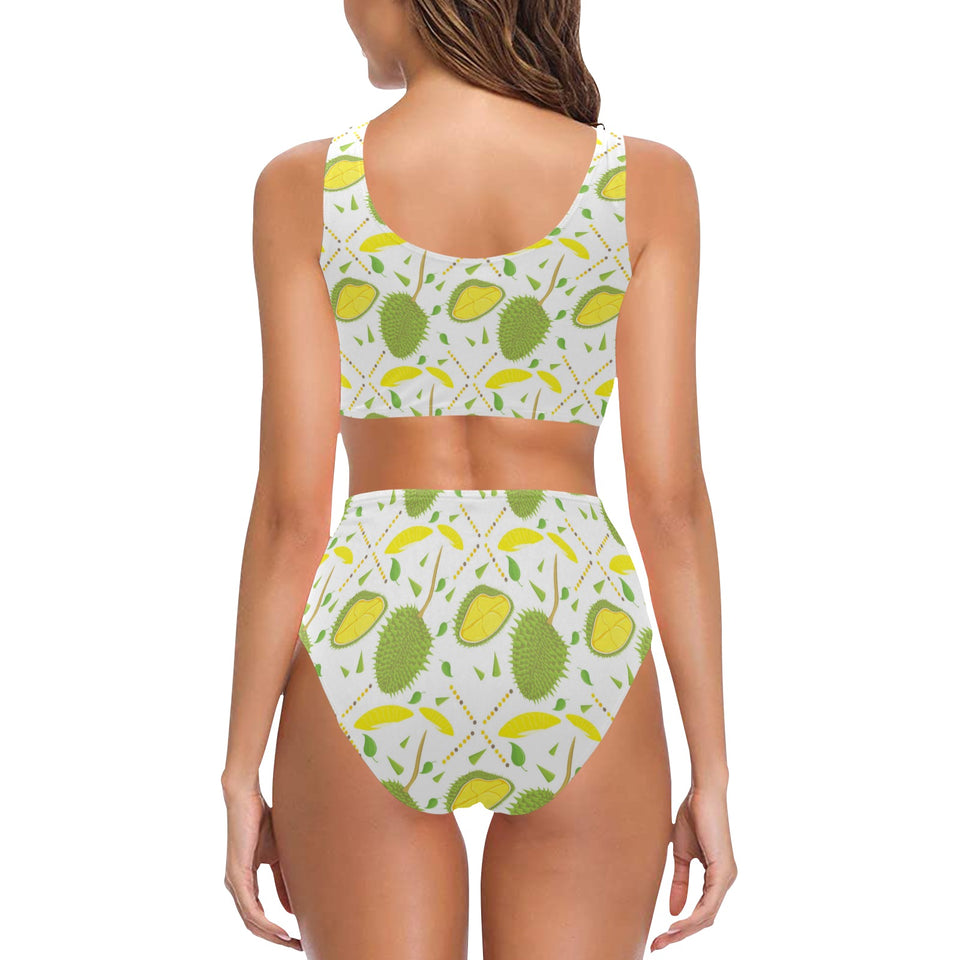 Durian pattern background Chest Bowknot High Waisted Bikini Swimsuit