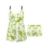 Cute frog dragonfly pattern Chest Sexy Pleated Two Piece Swim Dress