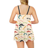 Mustache Beard Pattern Print Design 03 Chest Sexy Pleated Two Piece Swim Dress
