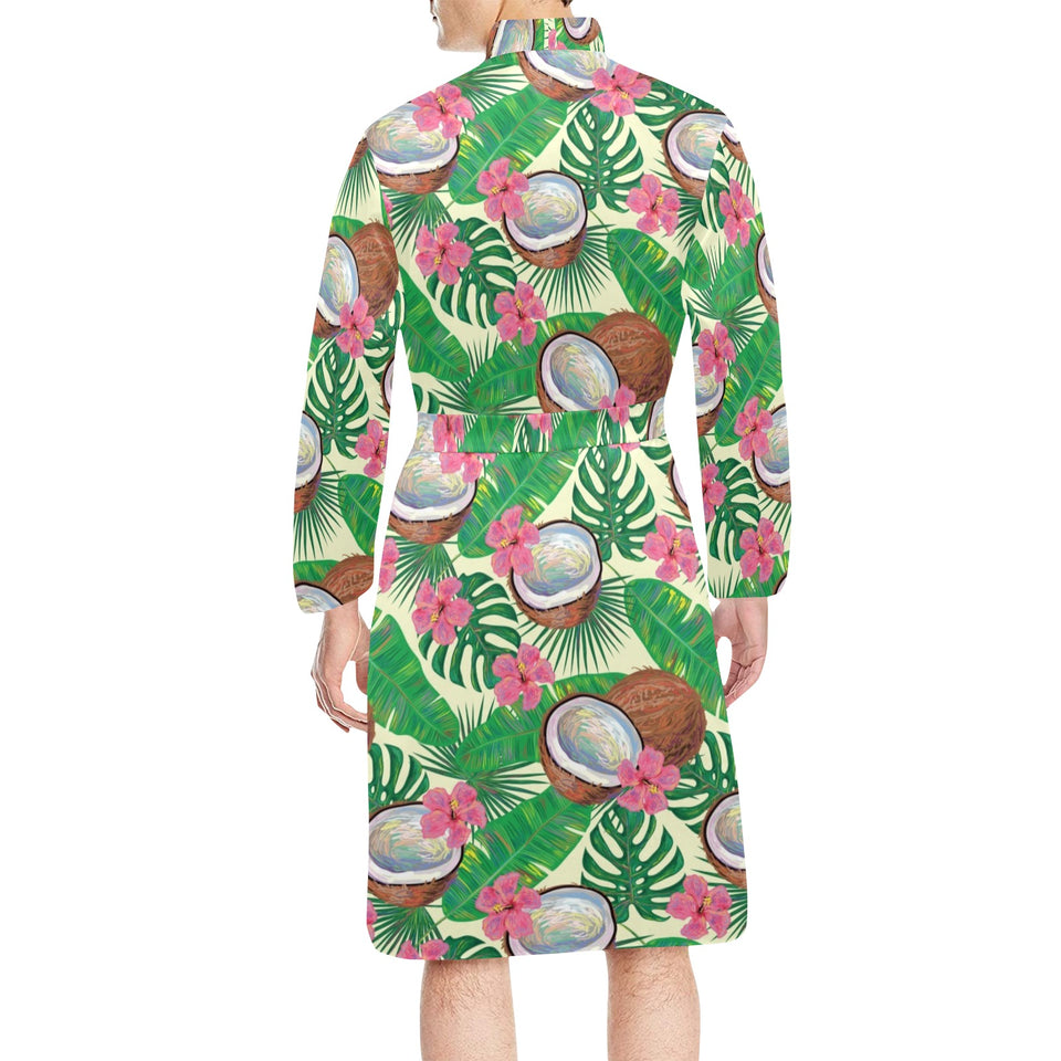 Coconut Pattern Print Design 01 Men's Long Sleeve Belted Night Robe