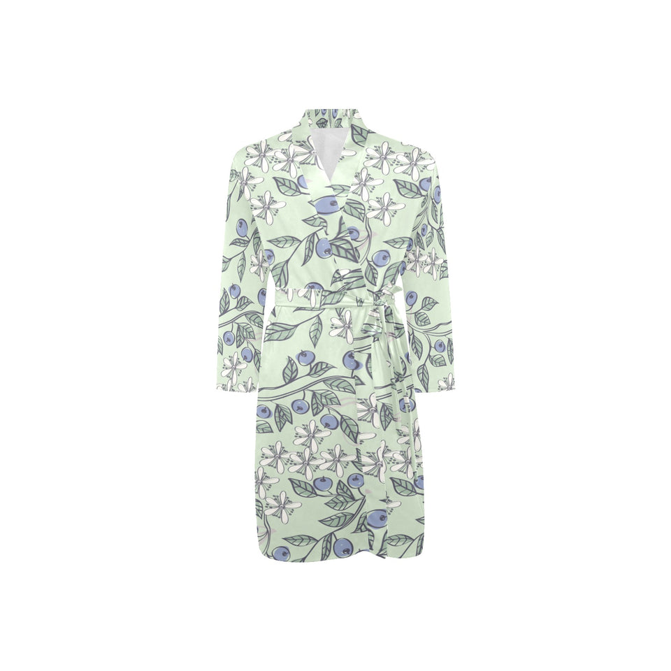 hand drawn blueberry pattern Men's Long Sleeve Belted Night Robe