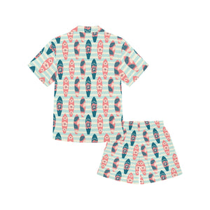 Surfboard Pattern Print Design 02 Kids' Boys' Girls' V-Neck Short Pajama Set