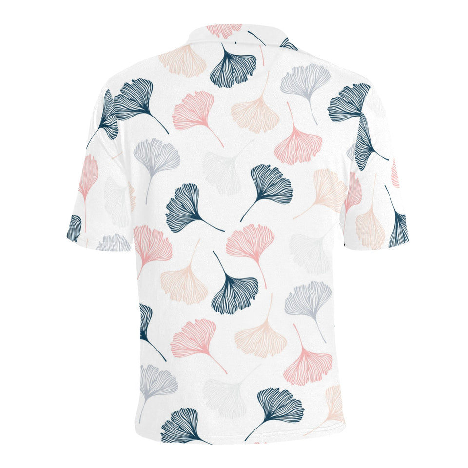 Black Gray Cream coral ginkgo leaves pattern Men's All Over Print Polo Shirt