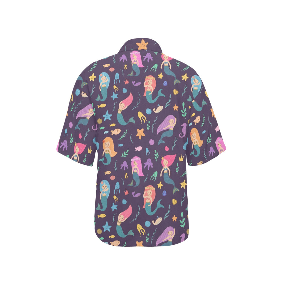 beautiful mermaid Fish jellyfish algae other marin Women's All Over Print Hawaiian Shirt