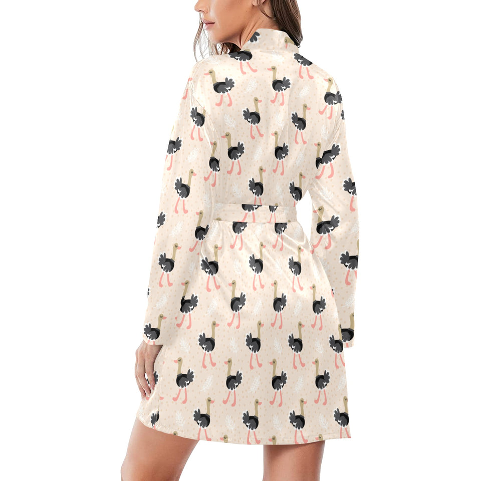 Ostrich Pattern Print Design 05 Women's Long Sleeve Belted Night Robe
