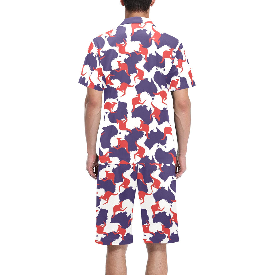 Kangaroo Australian pattern Men's V-Neck Short Pajama Set