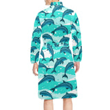 Dolphin sea pattern Men's Long Sleeve Belted Night Robe