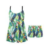 Colorful parrot exotic flower leaves Chest Sexy Pleated Two Piece Swim Dress