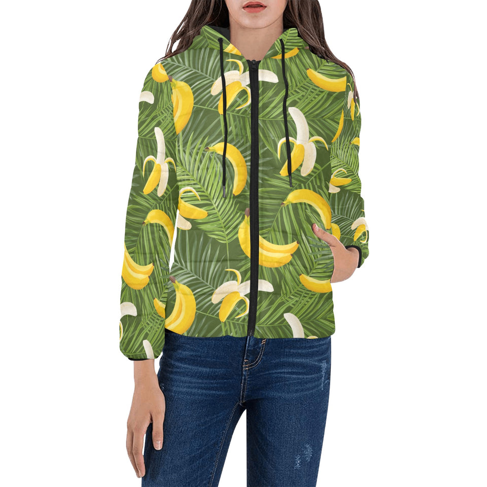 Banana Palm Leaves pattern Women's Padded Hooded Jacket