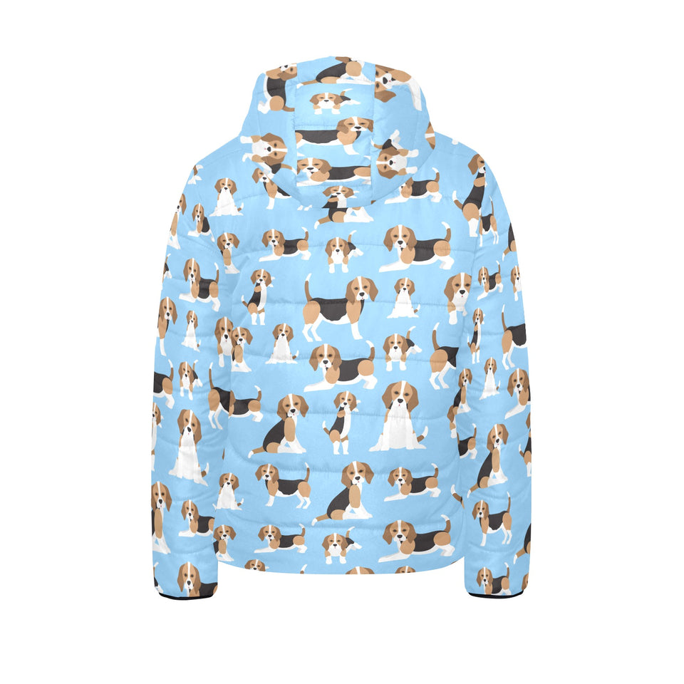 Beagle dog blue background pattern Kids' Boys' Girls' Padded Hooded Jacket