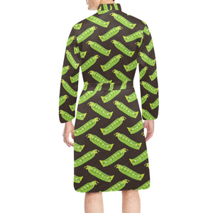 Green Peas Pattern Print Design 05 Men's Long Sleeve Belted Night Robe