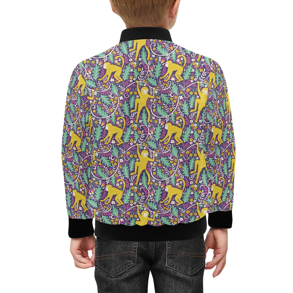 Cute yellow monkey leaves pattern Kids' Boys' Girls' Bomber Jacket