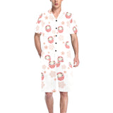 Daruma japanese wooden doll cherry blossom flower Men's V-Neck Short Pajama Set