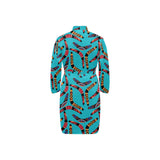Boomerang Australian aboriginal ornament blue back Men's Long Sleeve Belted Night Robe