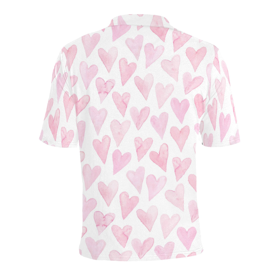 Watercolor pink heart pattern Men's All Over Print Polo Shirt