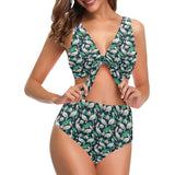 Pelican Pattern Print Design 03 Chest Bowknot High Waisted Bikini Swimsuit