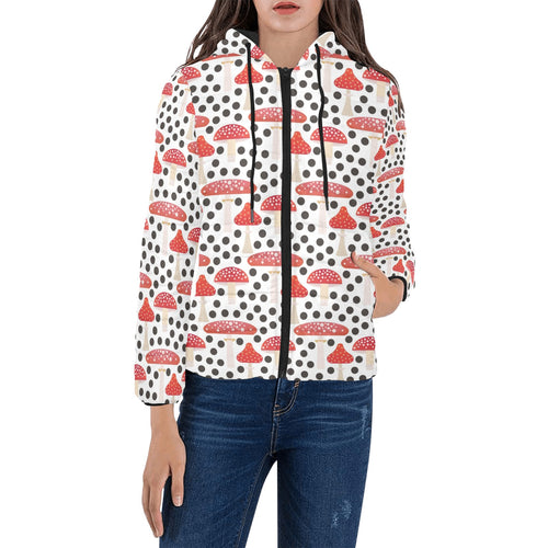 Red mushroom dot pattern Women's Padded Hooded Jacket