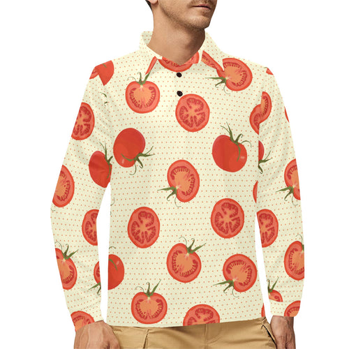 Tomato dot background Men's Long Sleeve Polo Shirt