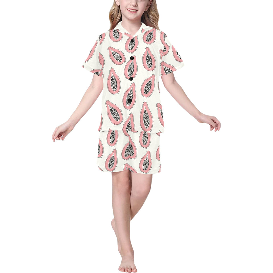 papaya pattern Kids' Boys' Girls' V-Neck Short Pajama Set