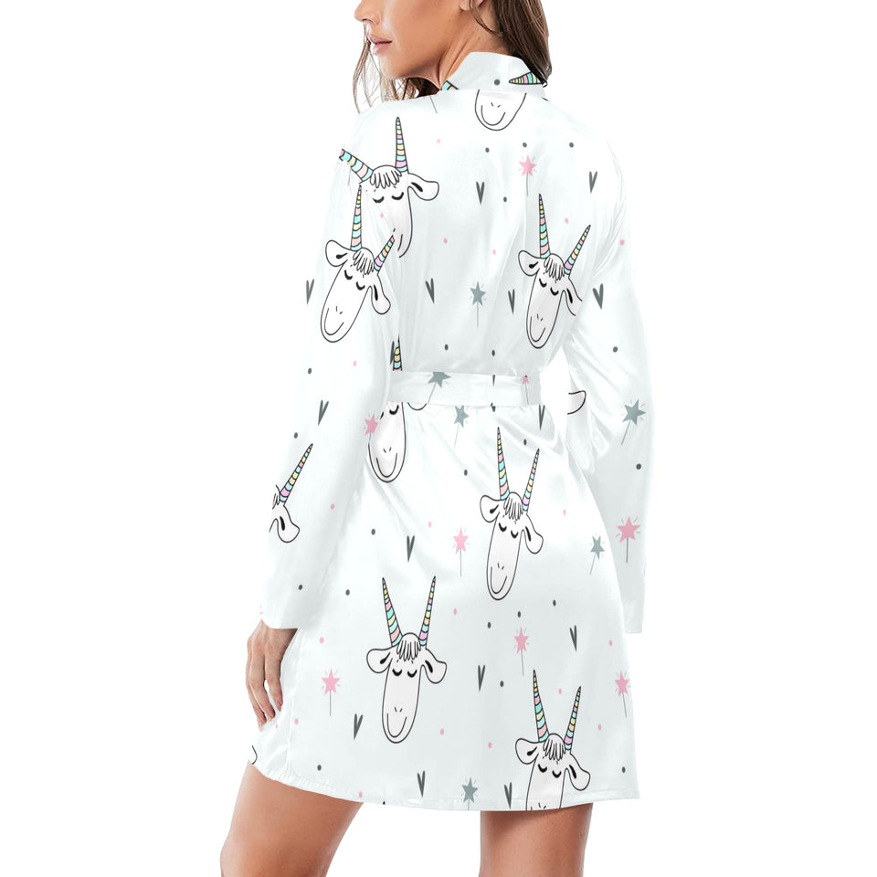 Cute goat design pattern Women's Long Sleeve Belted Night Robe