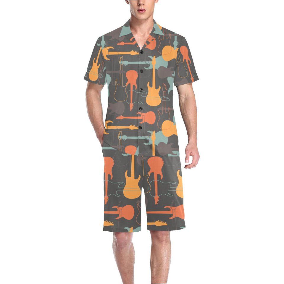 electric guitars pattern Men's V-Neck Short Pajama Set
