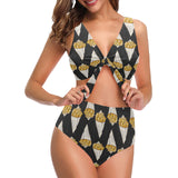French fries dark background Chest Bowknot High Waisted Bikini Swimsuit