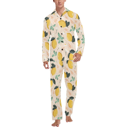 lemon flower leave pattern Men's Long Pajama Set