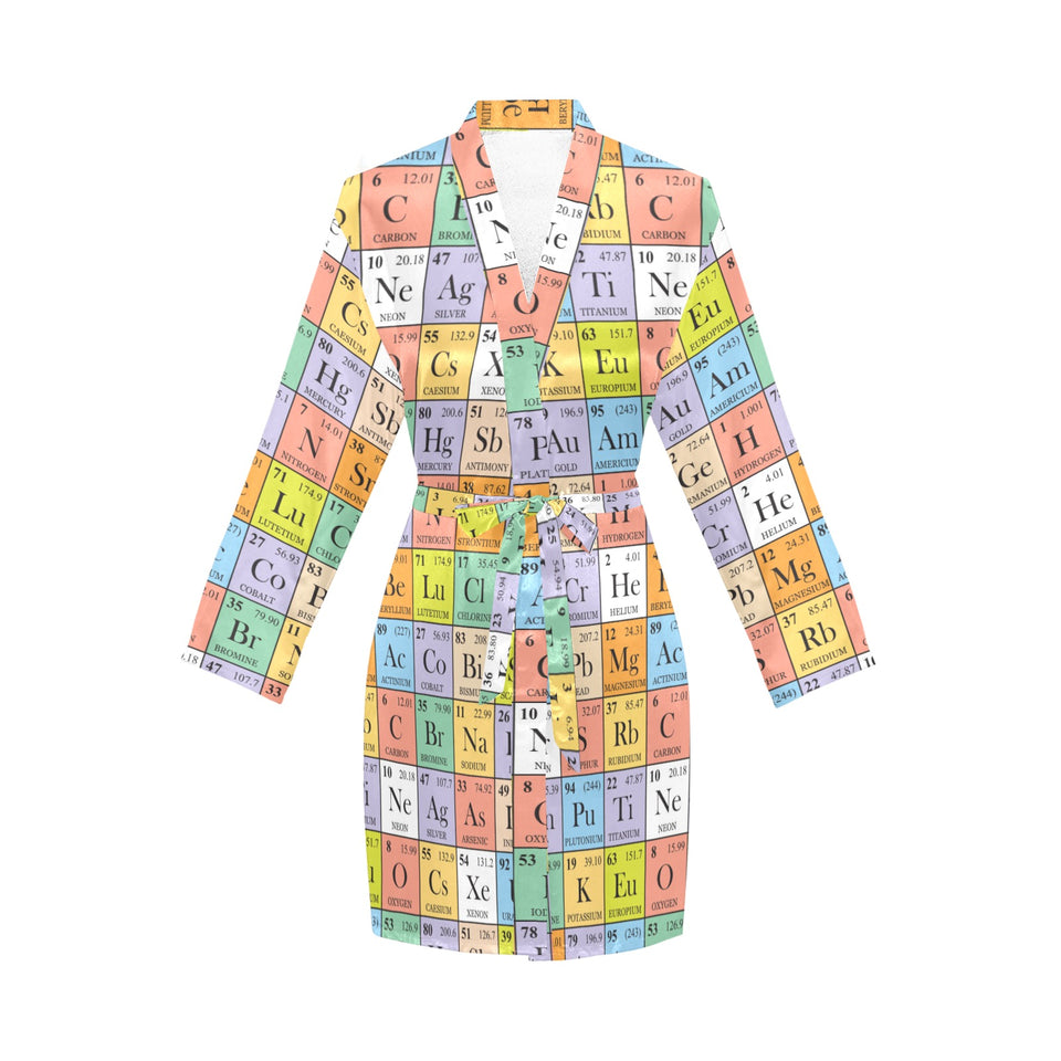 Chemistry Periodic Table Pattern Print Design 01 Women's Long Sleeve Belted Night Robe
