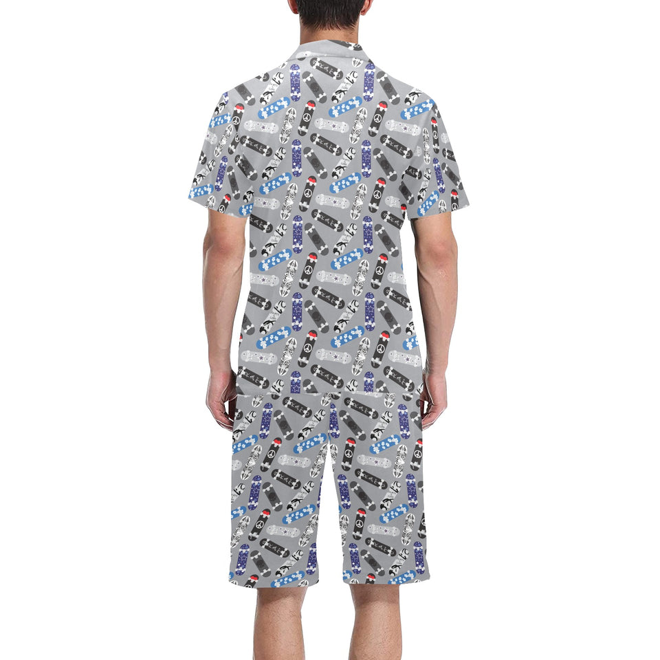 Skate Board Pattern Print Design 03 Men's V-Neck Short Pajama Set