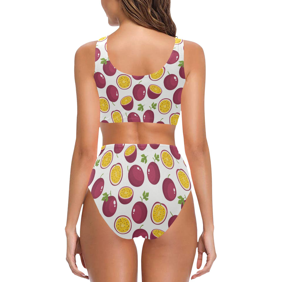 Passion fruit design pattern Chest Bowknot High Waisted Bikini Swimsuit