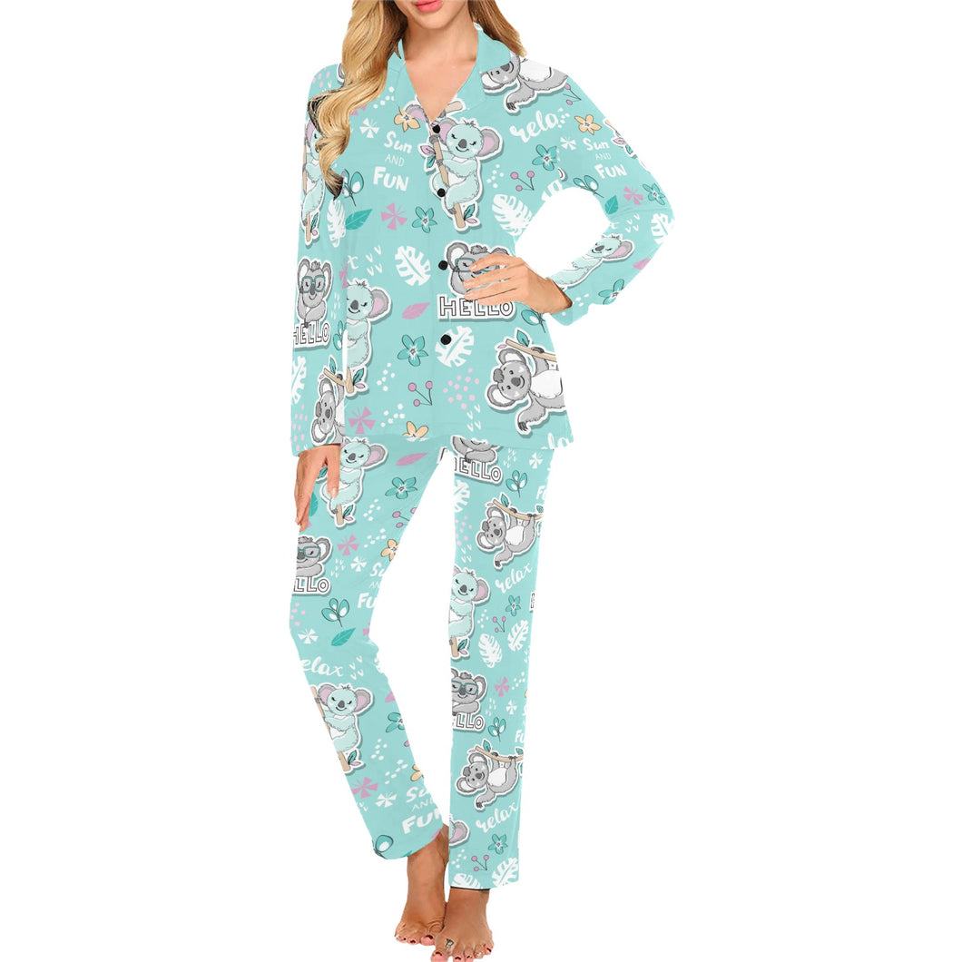 Cute koalas blue background pattern Women's Long Pajama Set