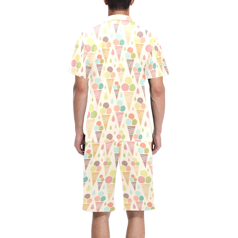 Ice cream cone pattern Men's V-Neck Short Pajama Set
