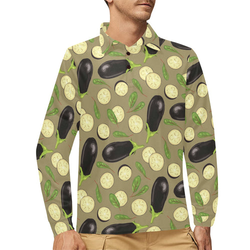 Eggplant Pattern Print Design 02 Men's Long Sleeve Polo Shirt