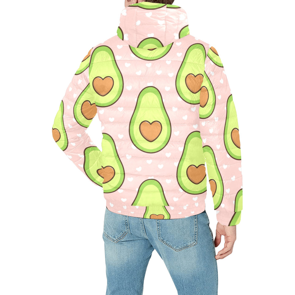 Avocado heart pink background Men's Padded Hooded Jacket