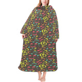 Music Notes Pattern Print Design 05 Blanket Robe with Sleeves