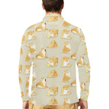 Cute fat shiba inu dog pattern Men's Long Sleeve Polo Shirt