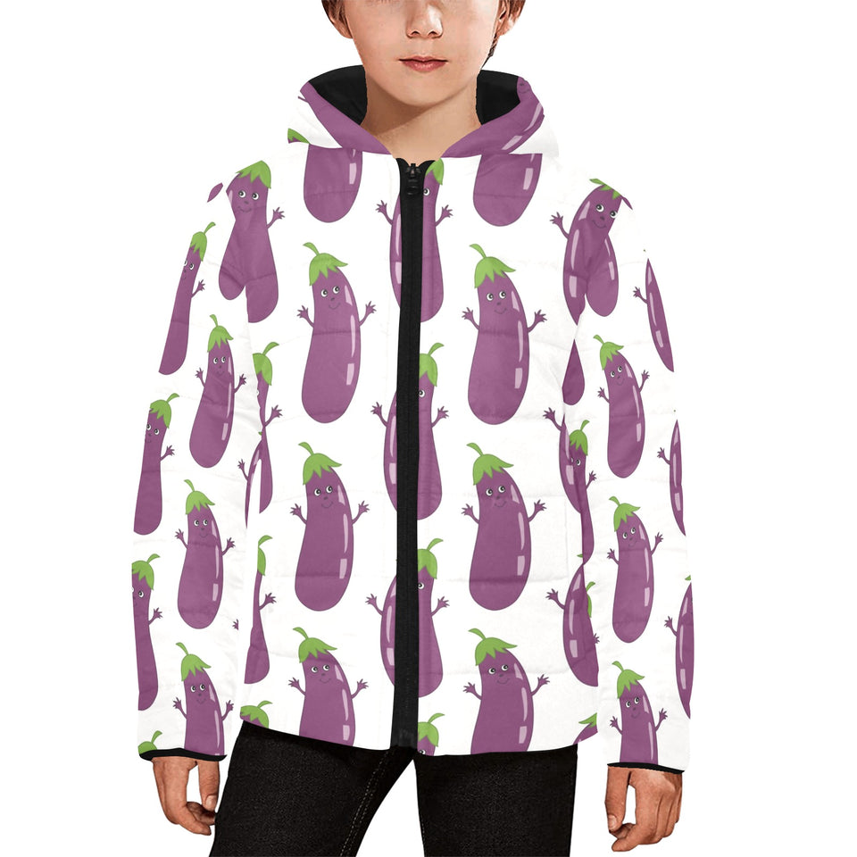 Eggplant Pattern Print Design 01 Kids' Boys' Girls' Padded Hooded Jacket