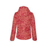 Gold dragons red background Women's Padded Hooded Jacket