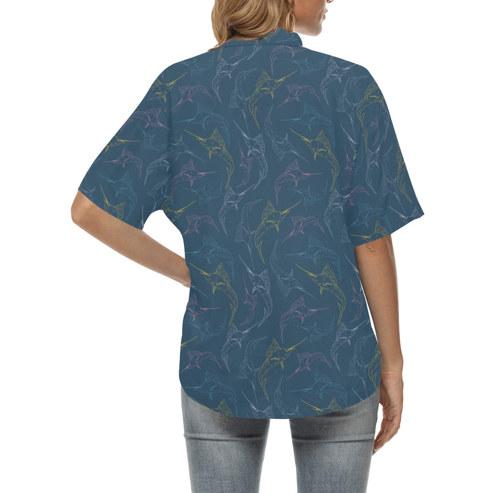 Swordfish Pattern Print Design 02 Women's All Over Print Hawaiian Shirt