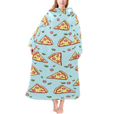 Hand drawn pizza blue background Blanket Robe with Sleeves