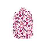 pink sketch tulip pattern Women's Long Sleeve Polo Shirt